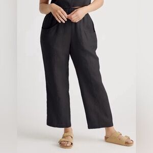 NWT Quince Pants 100% Linen Women's Size Small & Large Black Elastic Waist